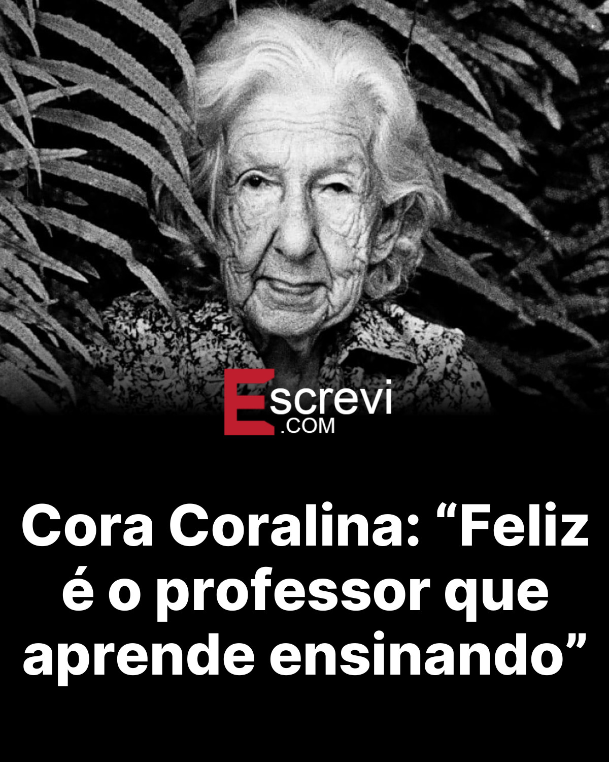 Cora Coralina: “Feliz é o professor que aprende ensinando” card preto