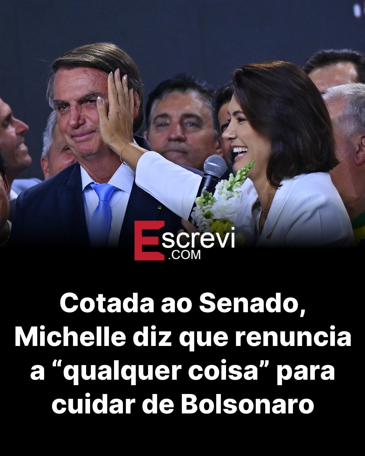 Cotada ao Senado, Michelle diz que renuncia a “qualquer coisa” para cuidar de Bolsonaro card preto