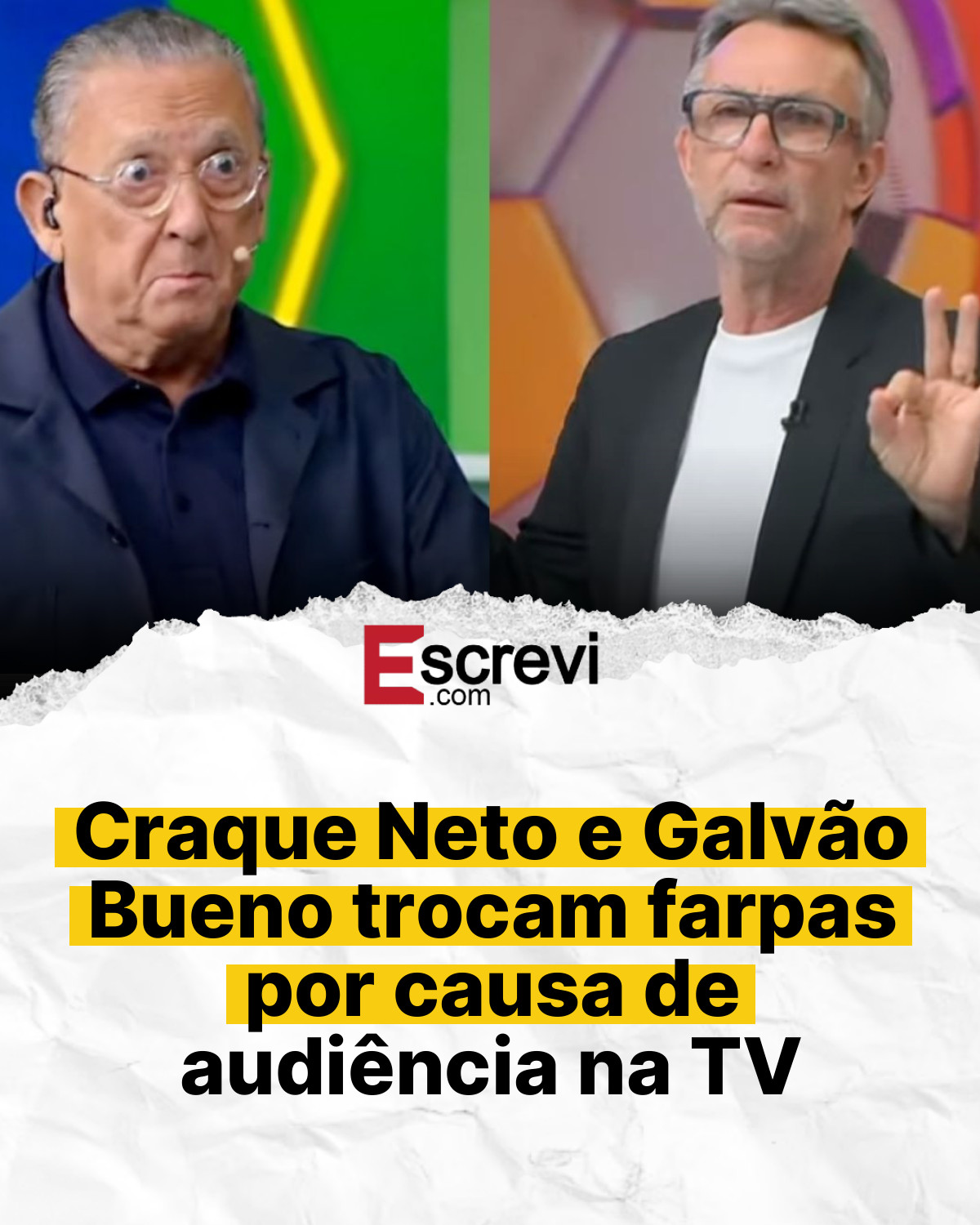 Craque Neto e Galvão Bueno trocam farpas por causa de audiência na TV card branco