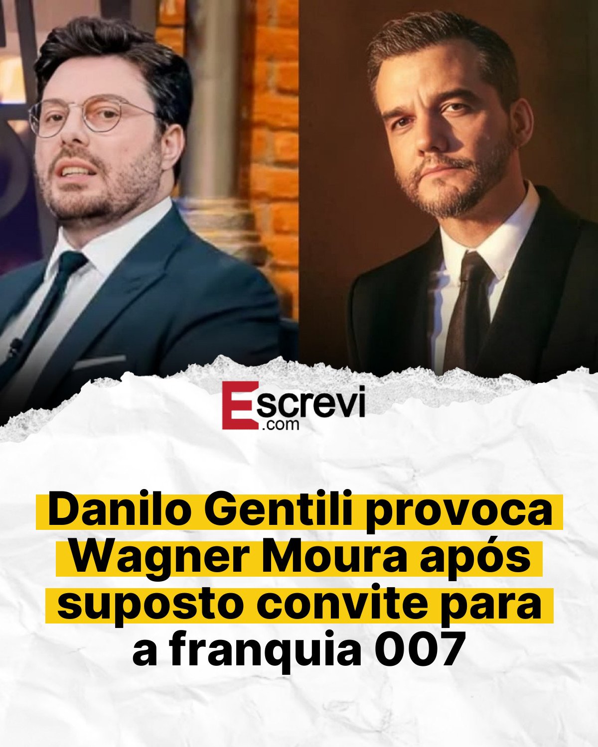 Danilo Gentili provoca Wagner Moura após suposto convite para a franquia 007 card branco