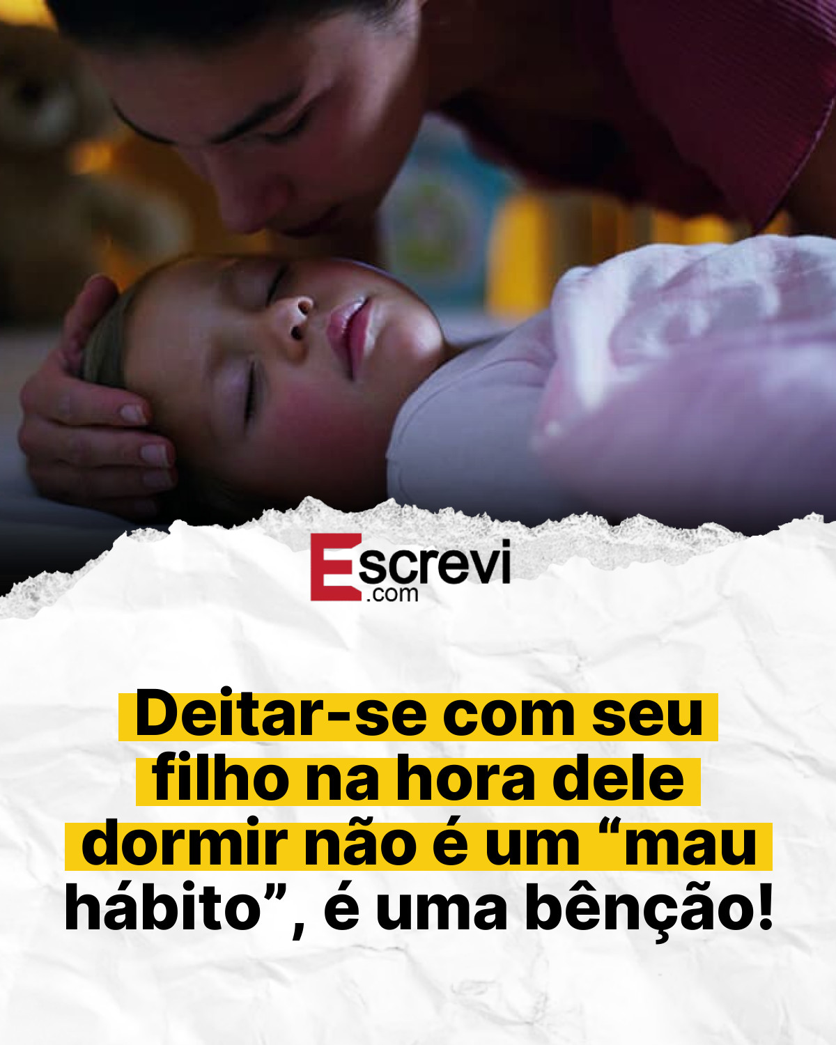 Deitar-se com seu filho na hora dele dormir não é um “mau hábito”, é uma bênção! card branco