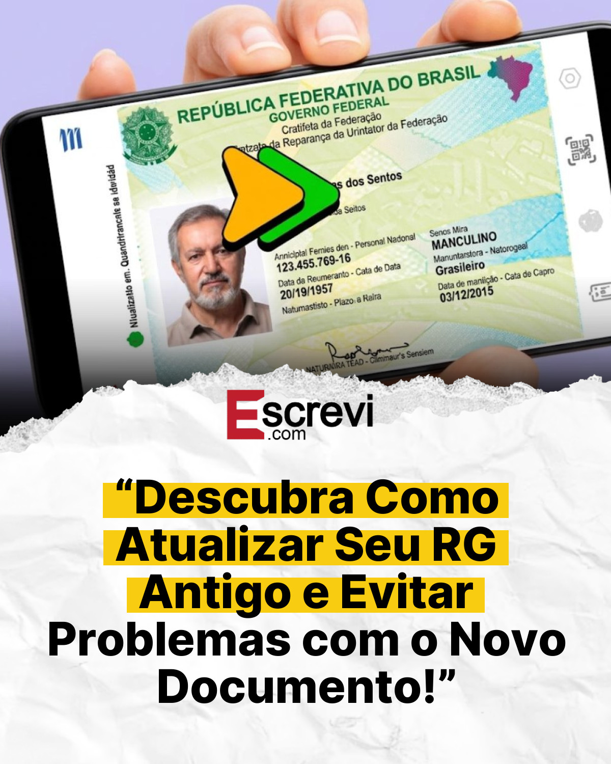 “Descubra Como Atualizar Seu RG Antigo e Evitar Problemas com o Novo Documento!” card branco