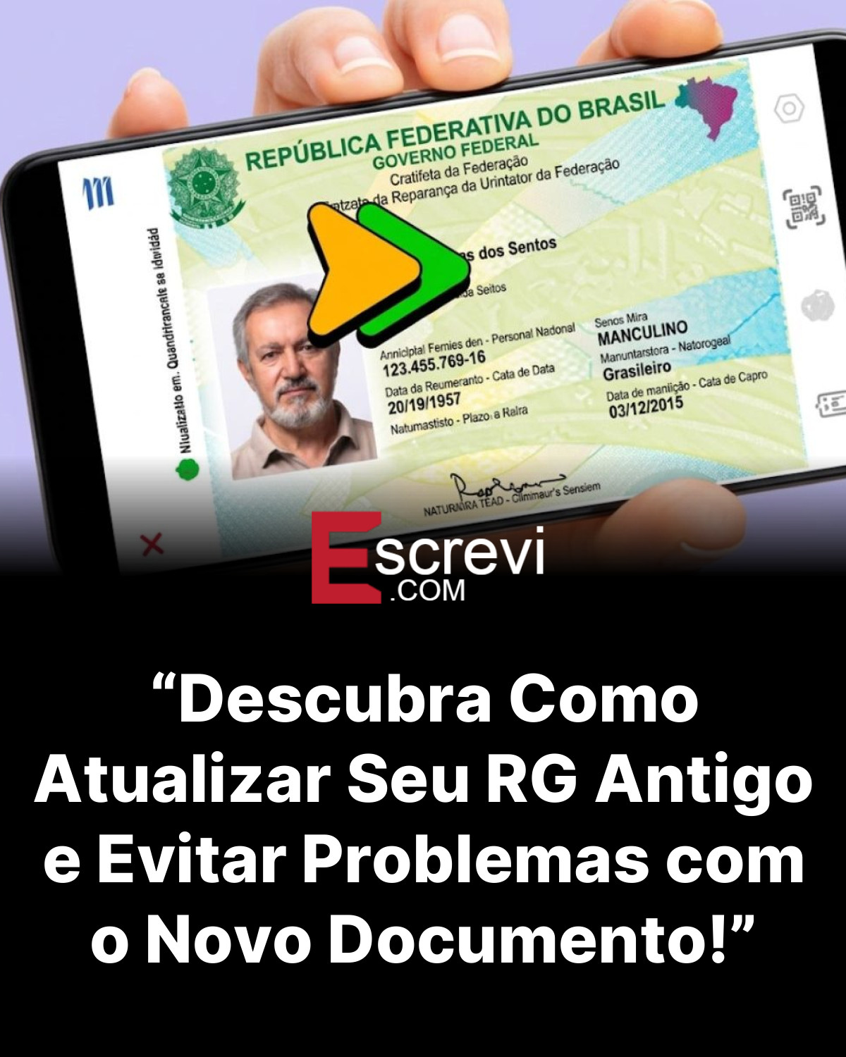 “Descubra Como Atualizar Seu RG Antigo e Evitar Problemas com o Novo Documento!” card preto
