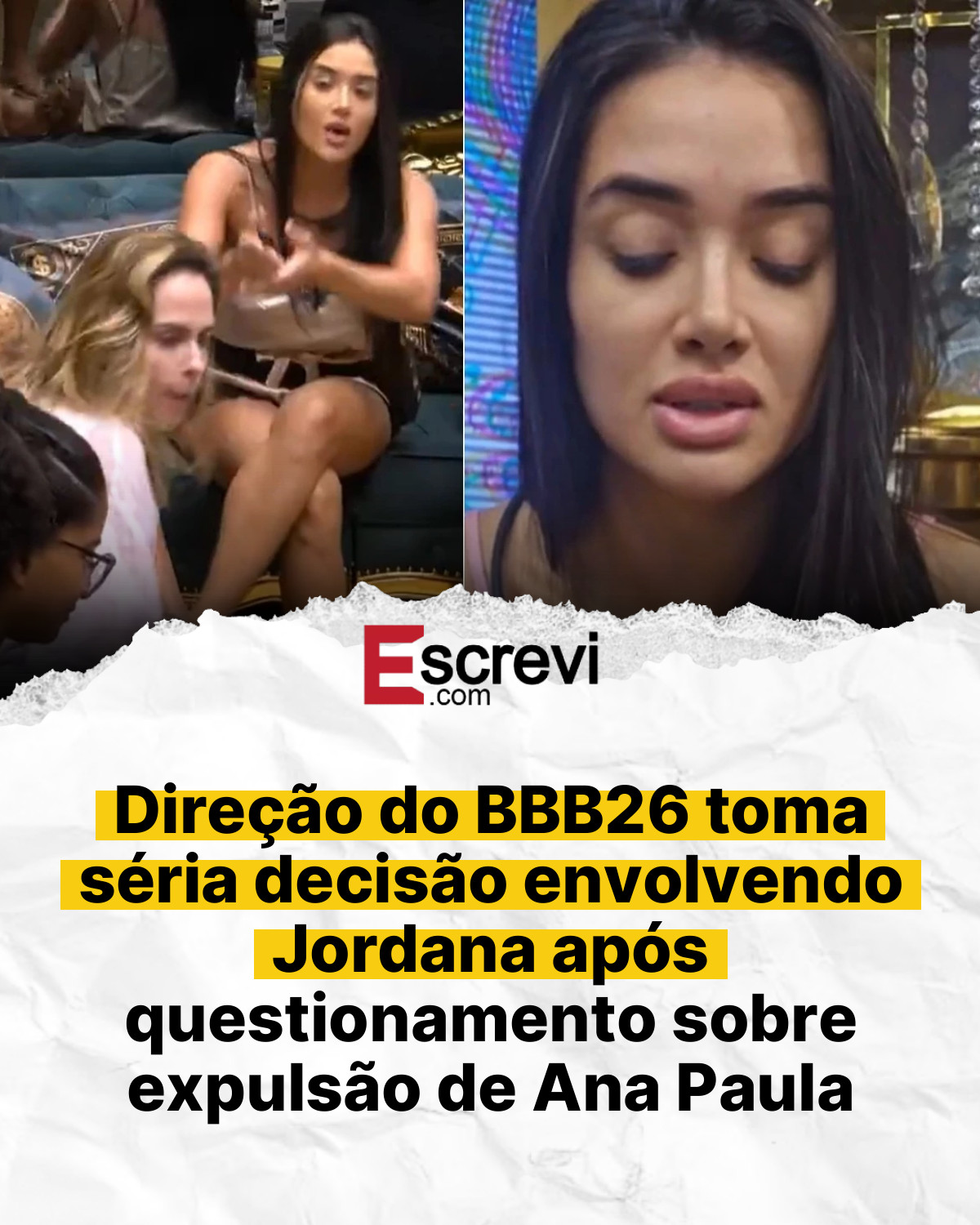 Direção do BBB26 toma séria decisão envolvendo Jordana após questionamento sobre expulsão de Ana Paula card branco
