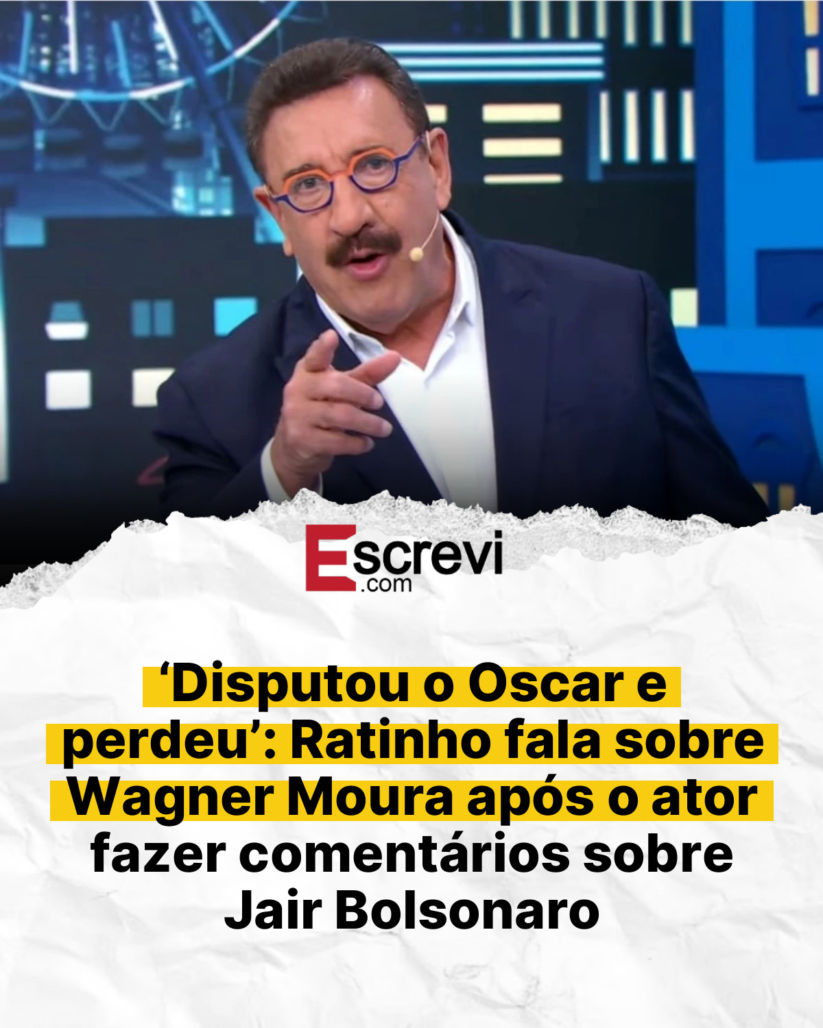 ‘Disputou o Oscar e perdeu’: Ratinho fala sobre Wagner Moura após o ator fazer comentários sobre Jair Bolsonaro card branco