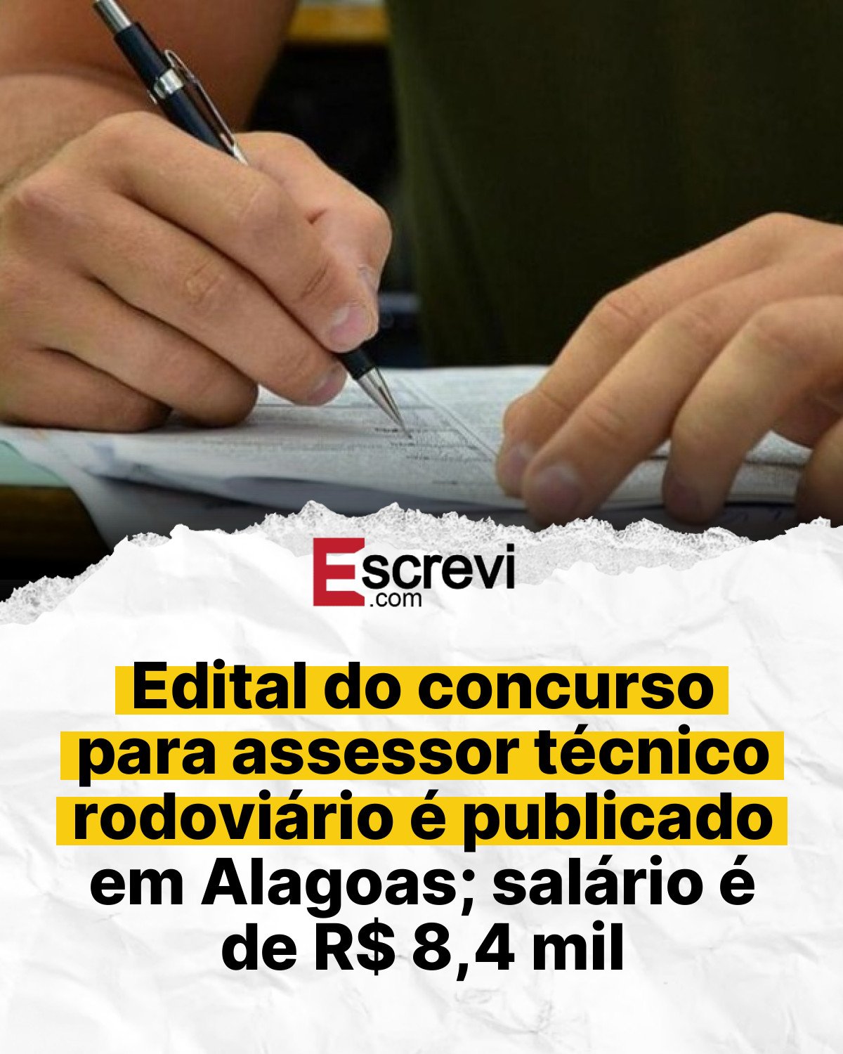 Edital do concurso para assessor técnico rodoviário é publicado em Alagoas; salário é de R$ 8,4 mil card branco