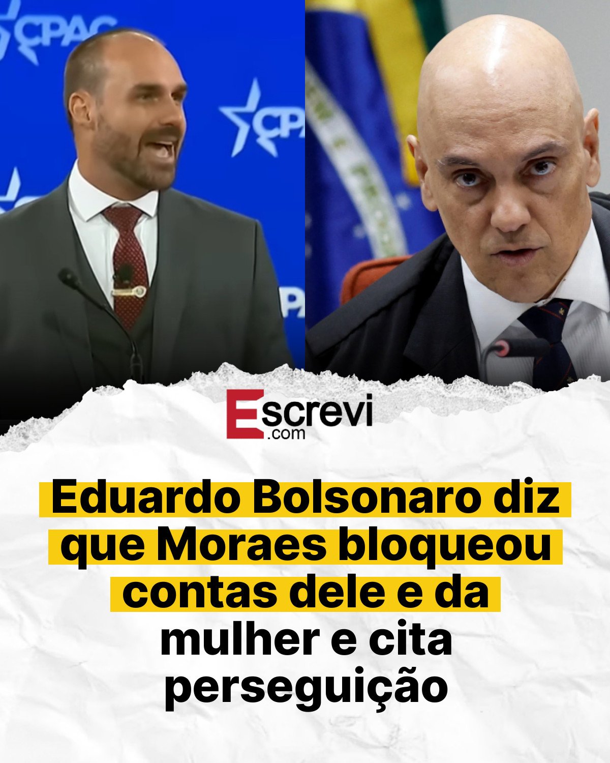 Eduardo Bolsonaro diz que Moraes bloqueou contas dele e da mulher e cita perseguição card branco