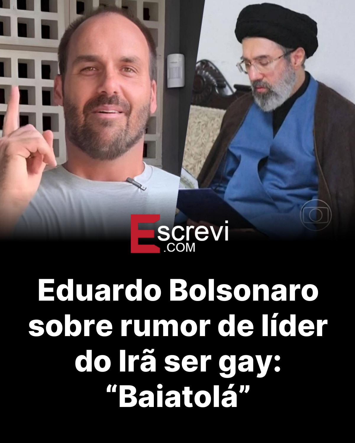 Eduardo Bolsonaro sobre rumor de líder do Irã ser gay: “Baiatolá” card preto
