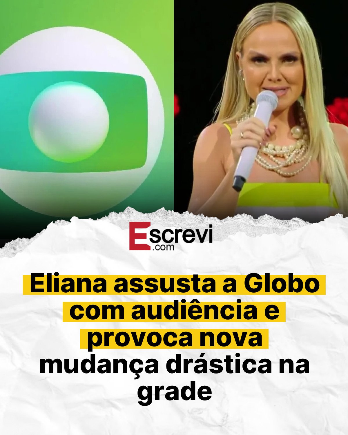 Eliana assusta a Globo com audiência e provoca nova mudança drástica na grade card branco