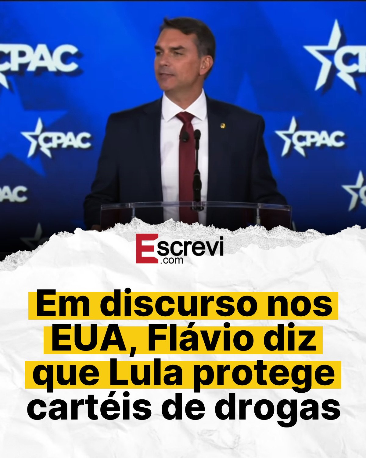 Em discurso nos EUA, Flávio diz que Lula protege cartéis de drogas card branco