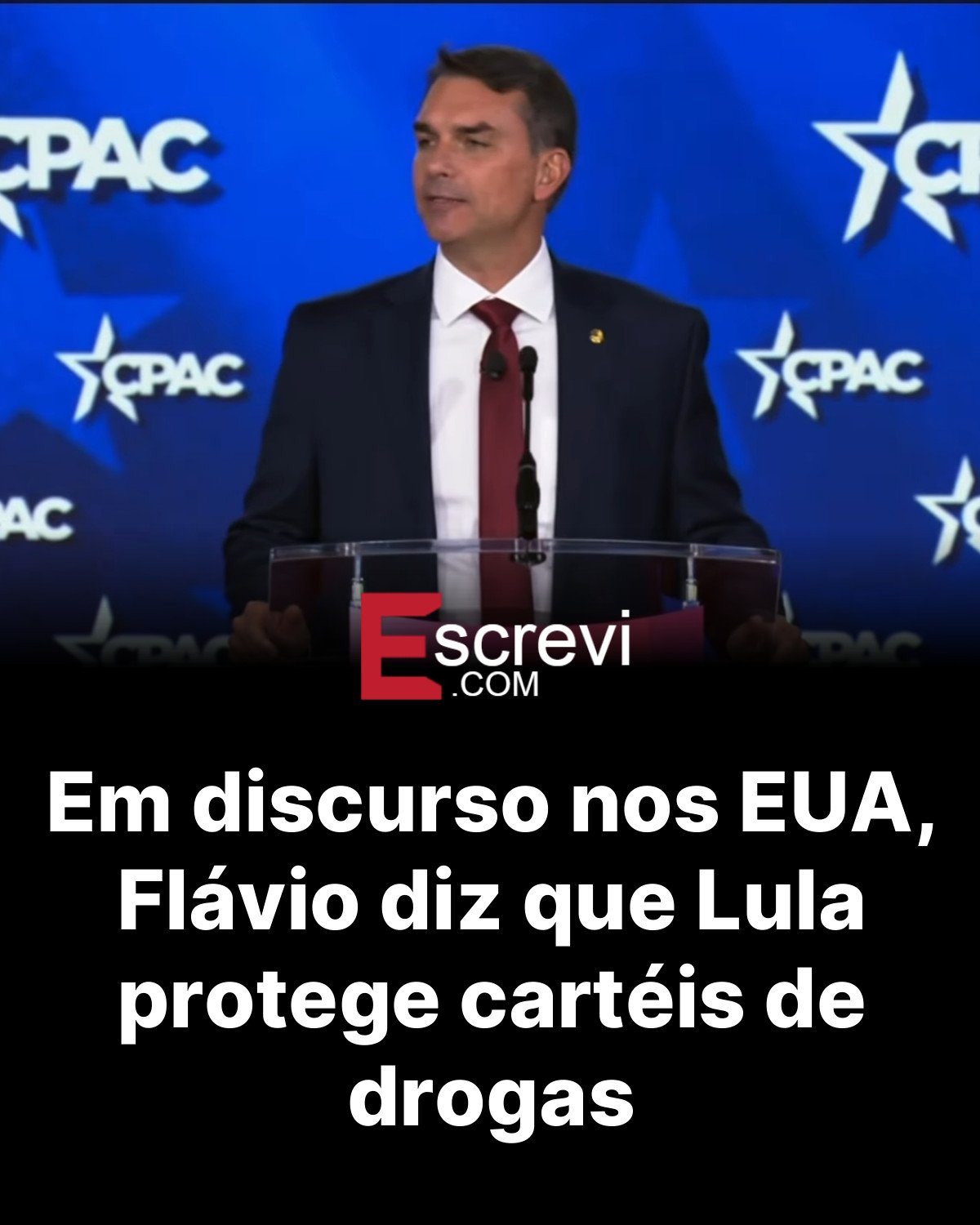 Em discurso nos EUA, Flávio diz que Lula protege cartéis de drogas card preto