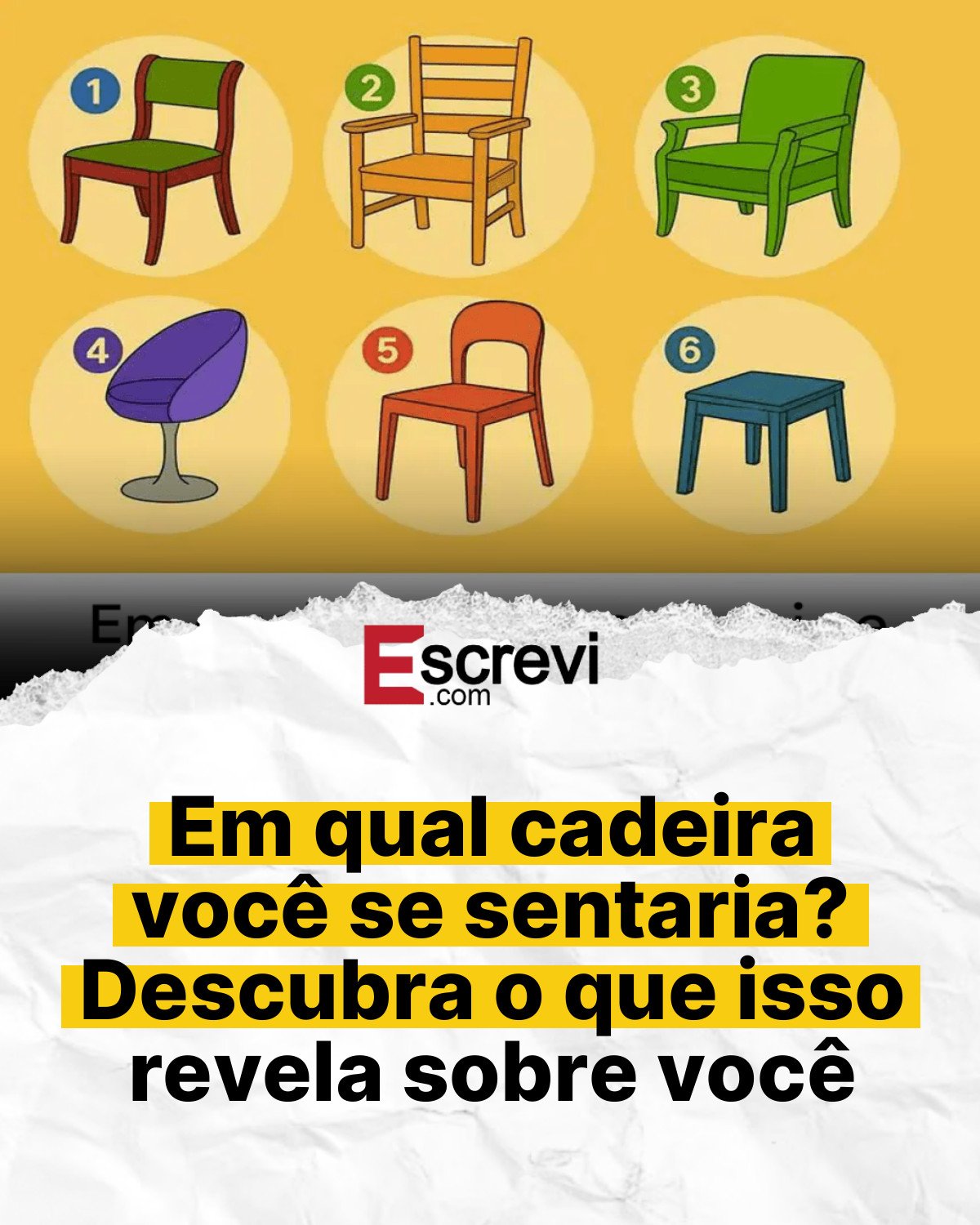 Em qual cadeira você se sentaria? Descubra o que isso revela sobre você card branco