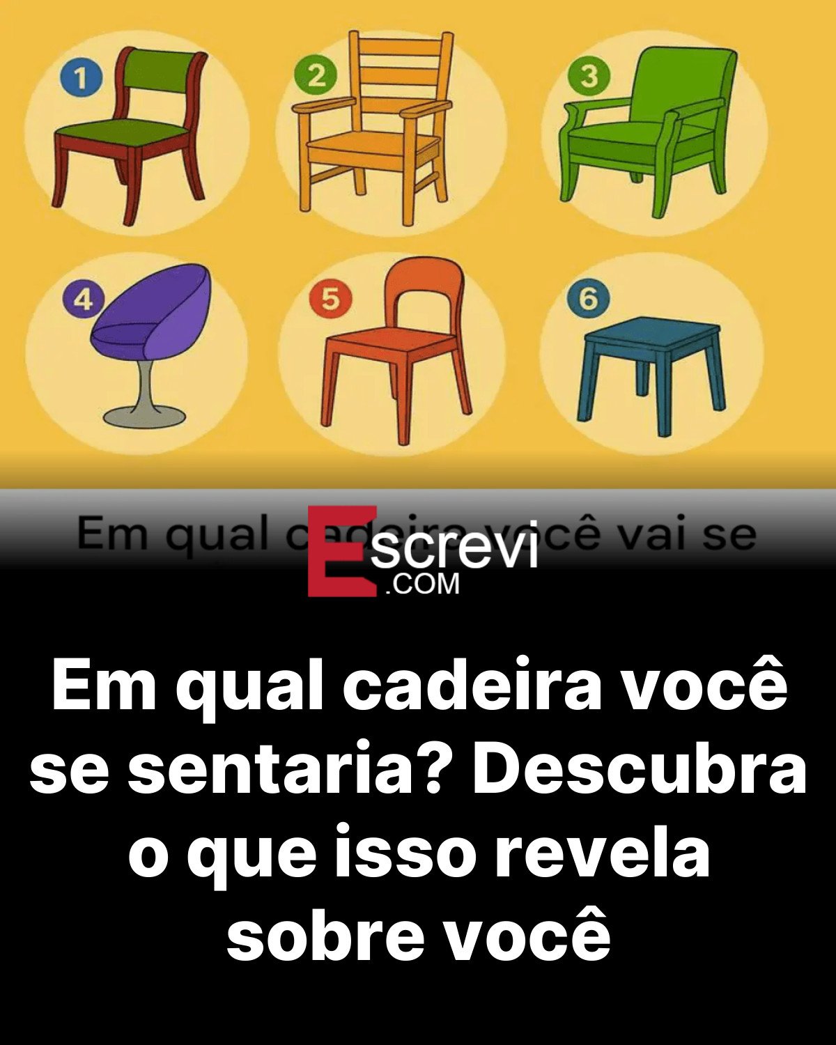 Em qual cadeira você se sentaria? Descubra o que isso revela sobre você card preto