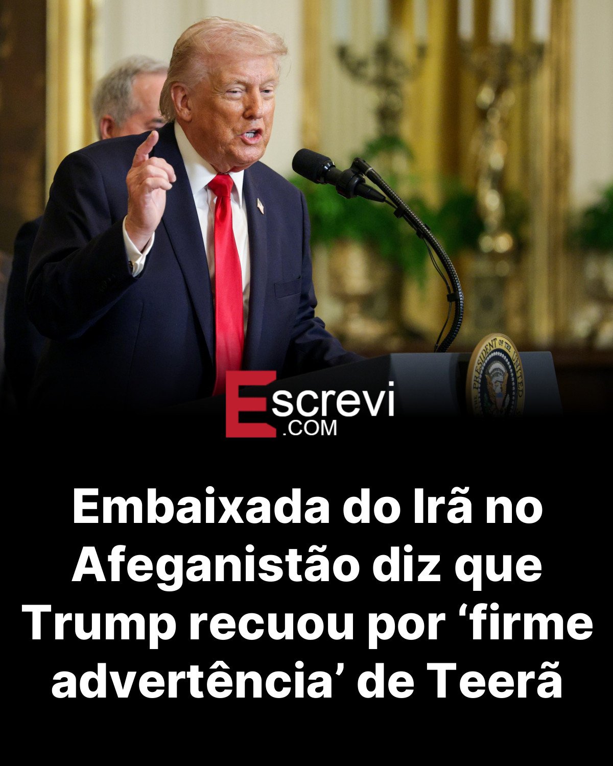 Embaixada do Irã no Afeganistão diz que Trump recuou por ‘firme advertência’ de Teerã card preto