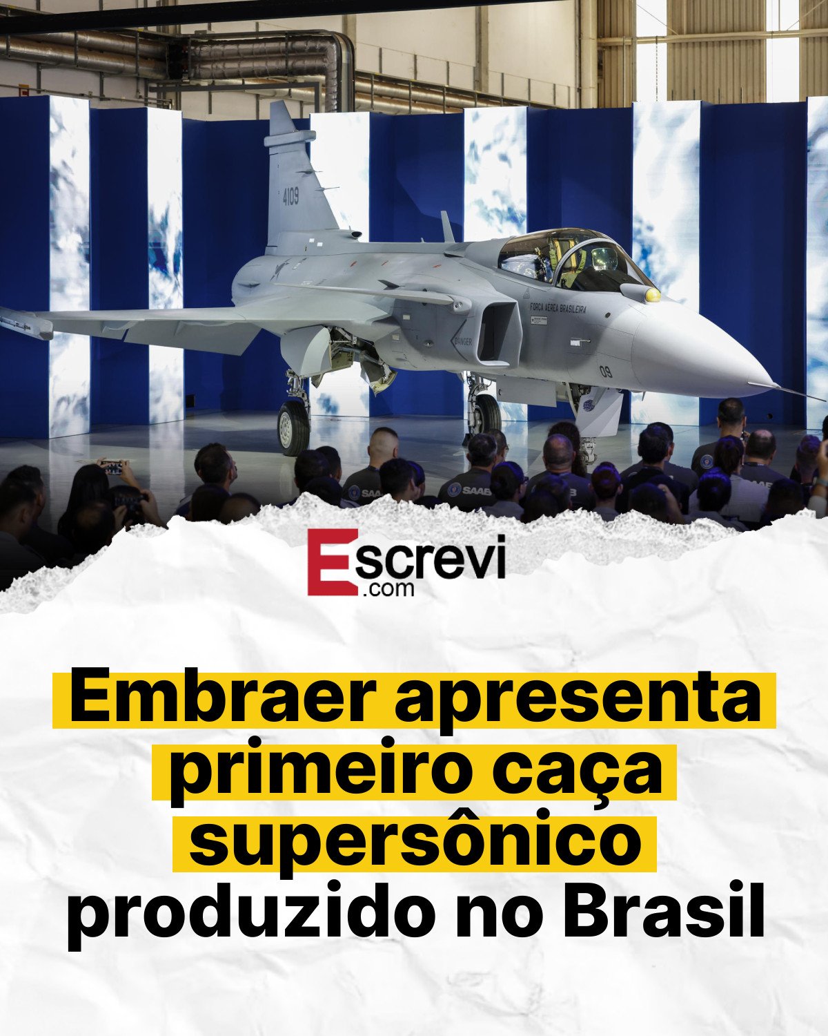 Embraer apresenta primeiro caça supersônico produzido no Brasil card branco