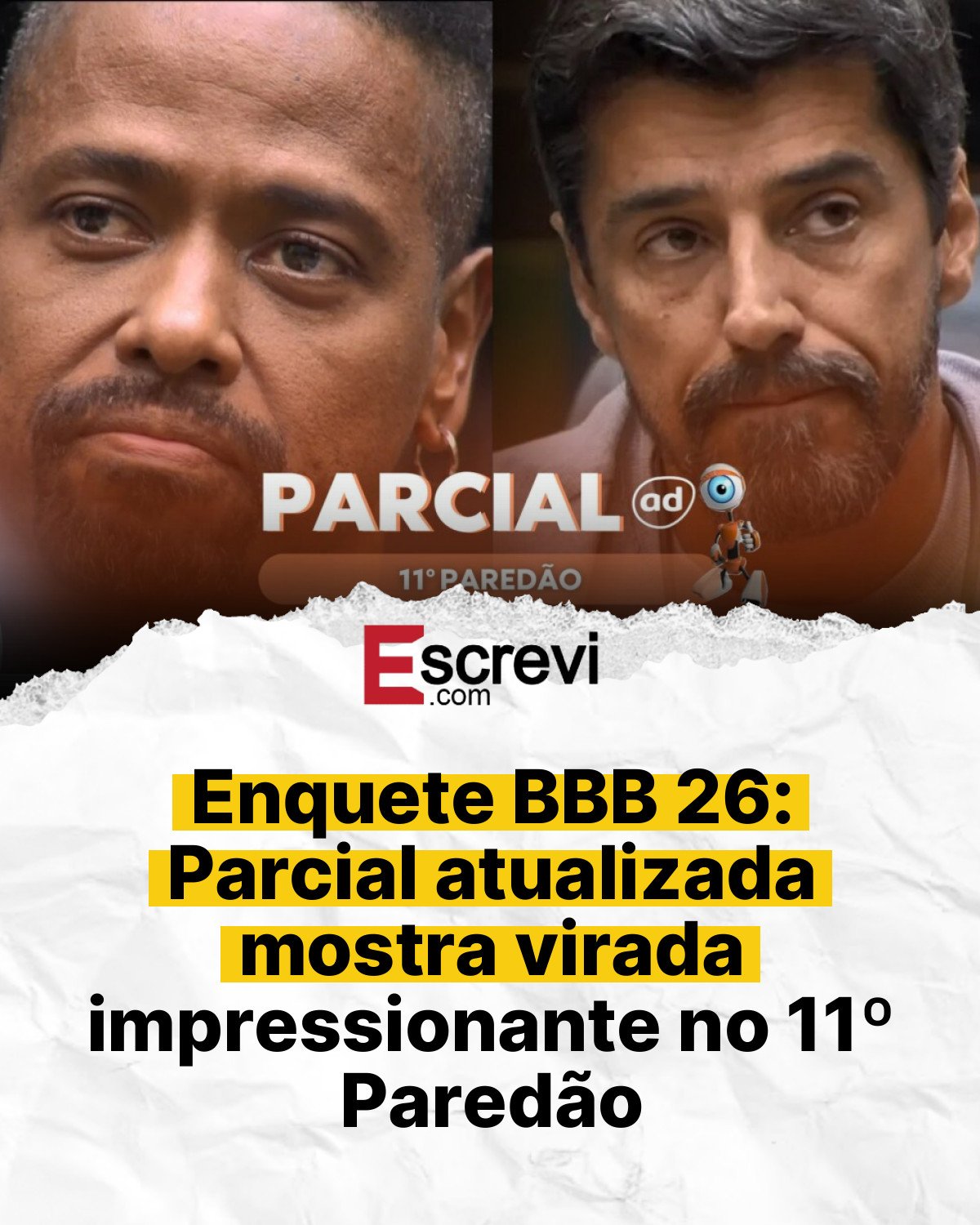 Enquete BBB 26: Parcial atualizada mostra virada impressionante no 11º Paredão card branco