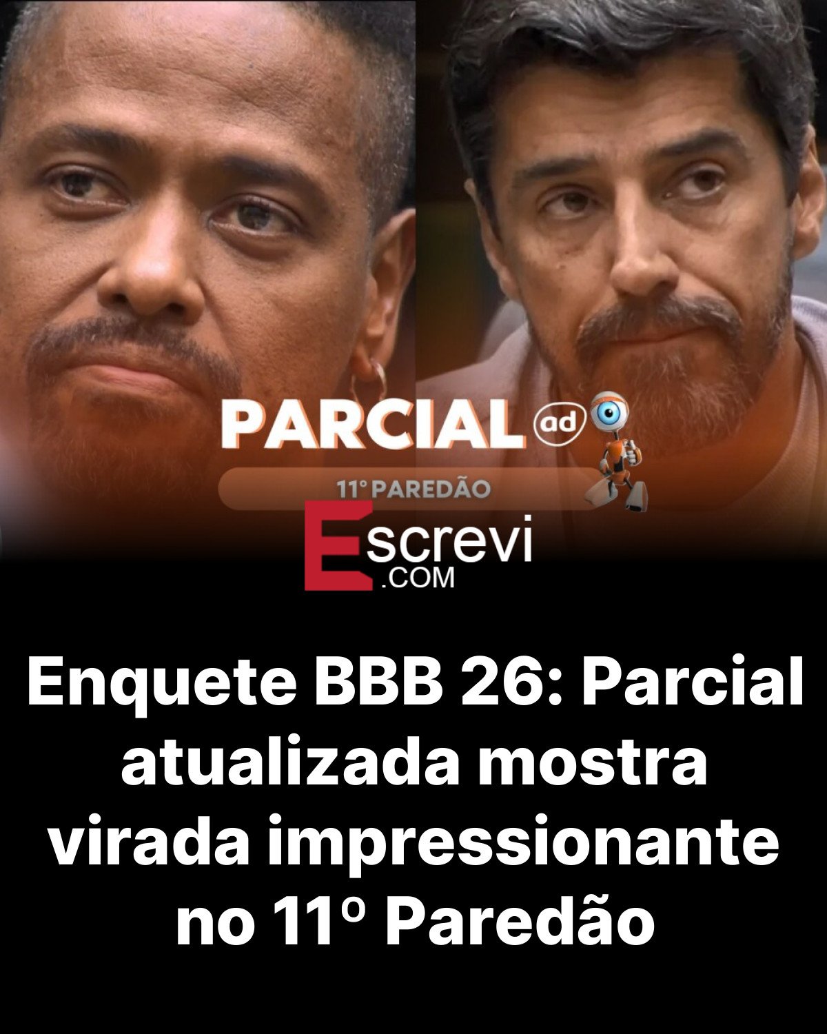 Enquete BBB 26: Parcial atualizada mostra virada impressionante no 11º Paredão card preto