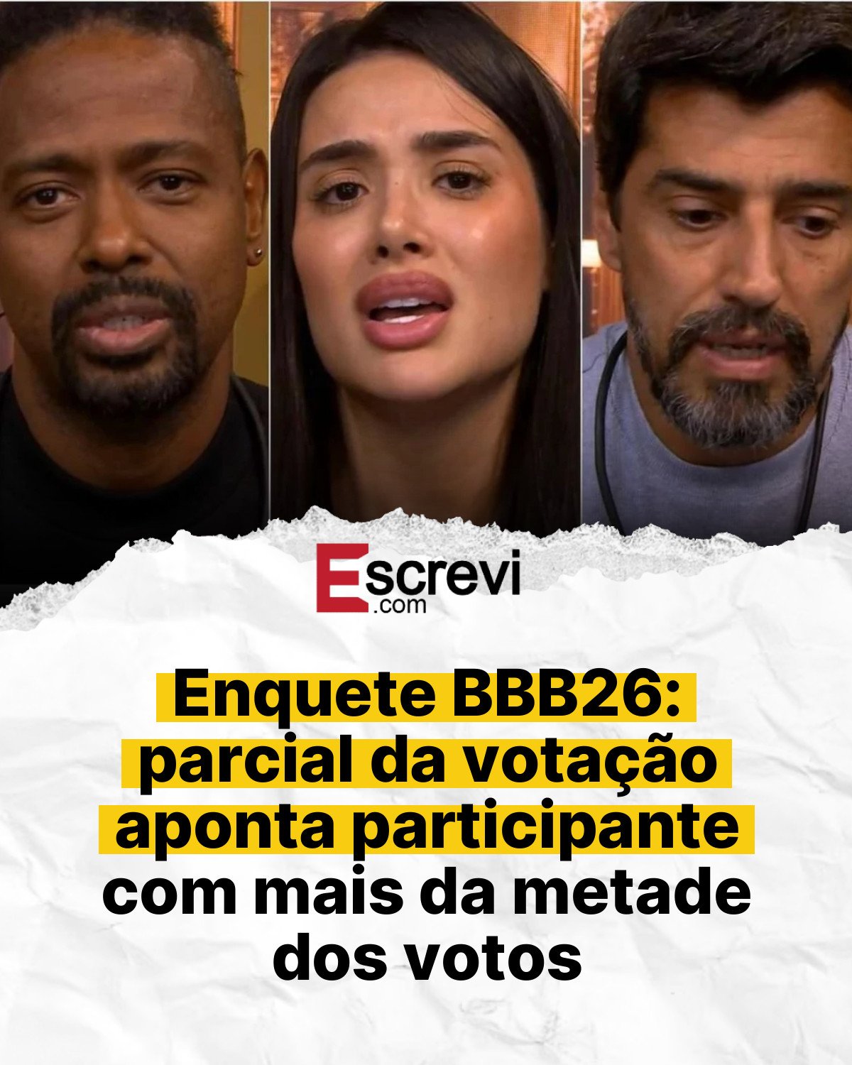 Enquete BBB26: parcial da votação aponta participante com mais da metade dos votos card branco