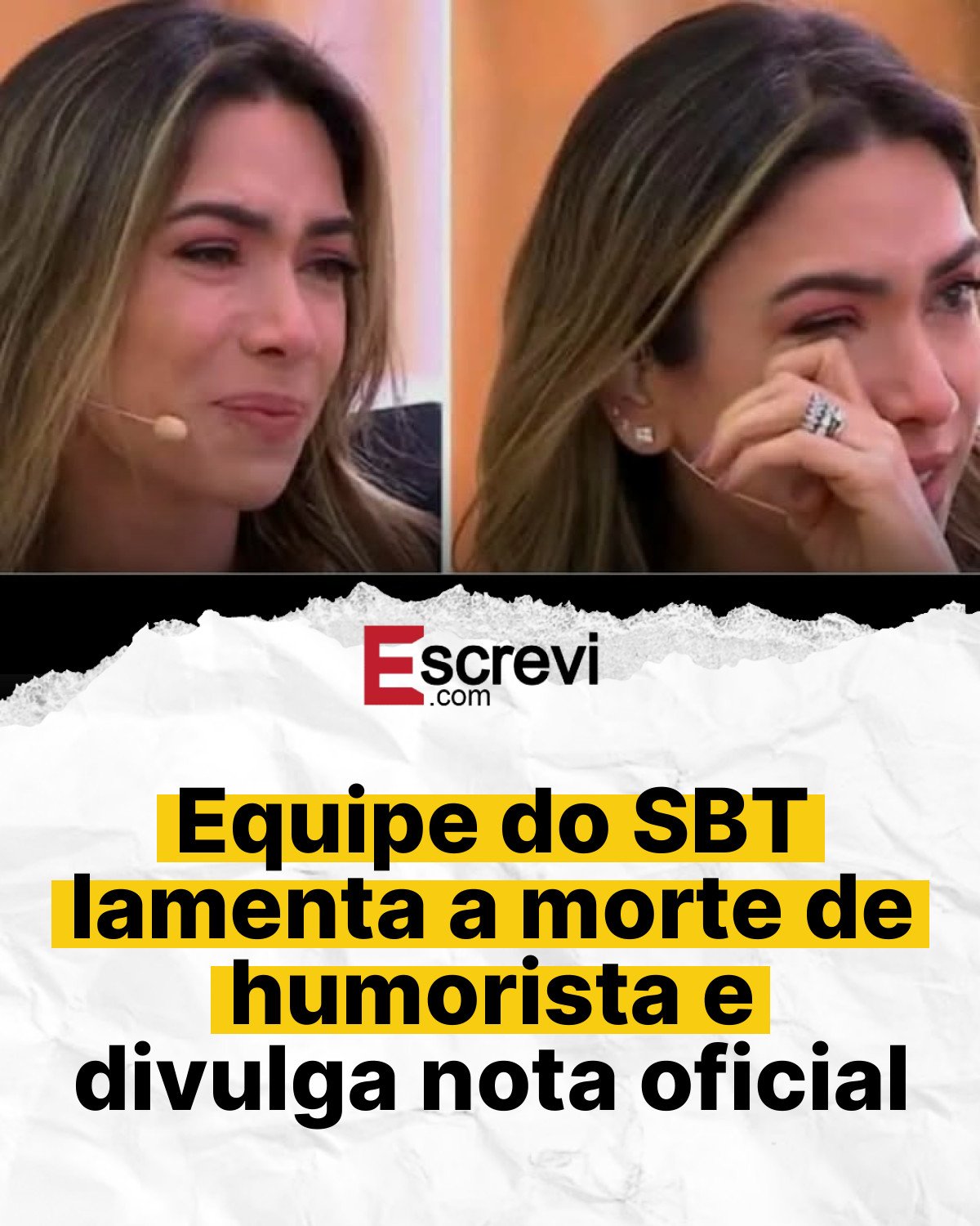 Equipe do SBT lamenta a morte de humorista e divulga nota oficial card branco