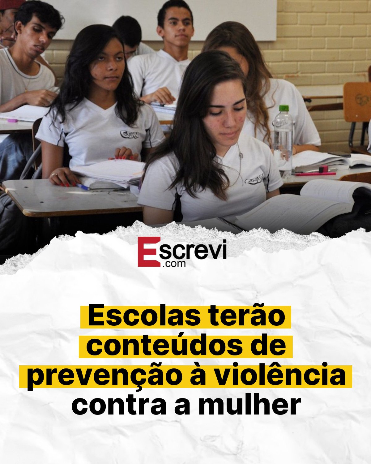 Escolas terão conteúdos de prevenção à violência contra a mulher card branco