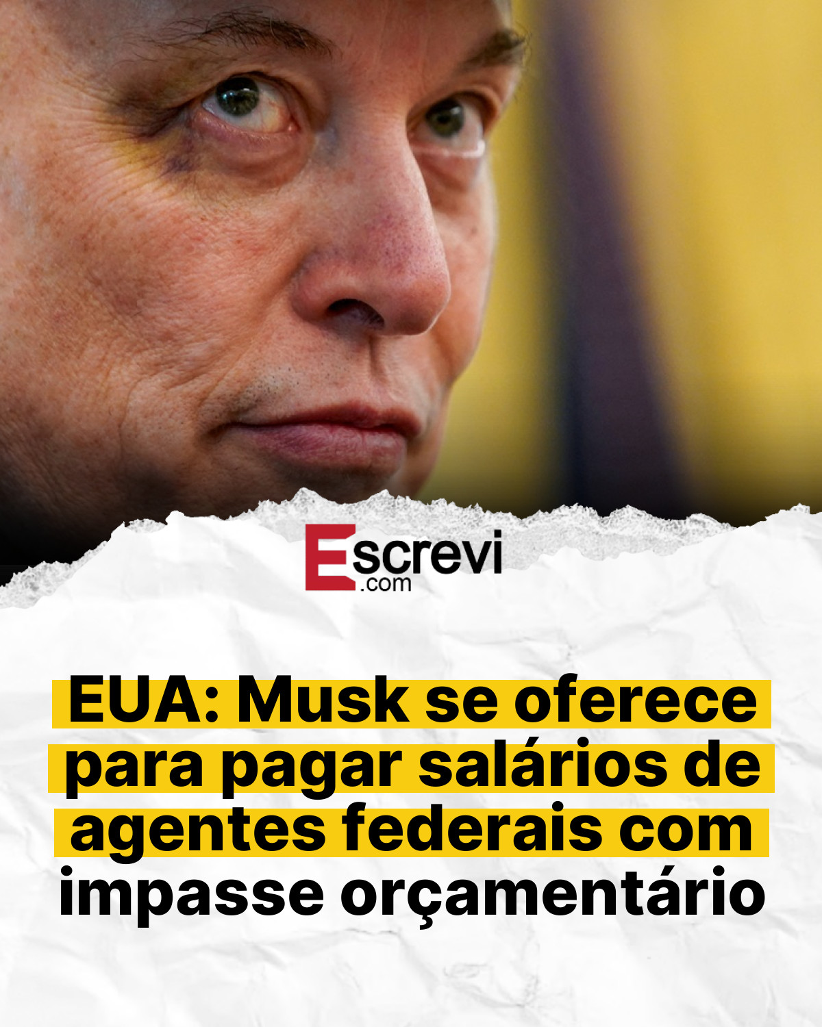 EUA: Musk se oferece para pagar salários de agentes federais com impasse orçamentário card branco