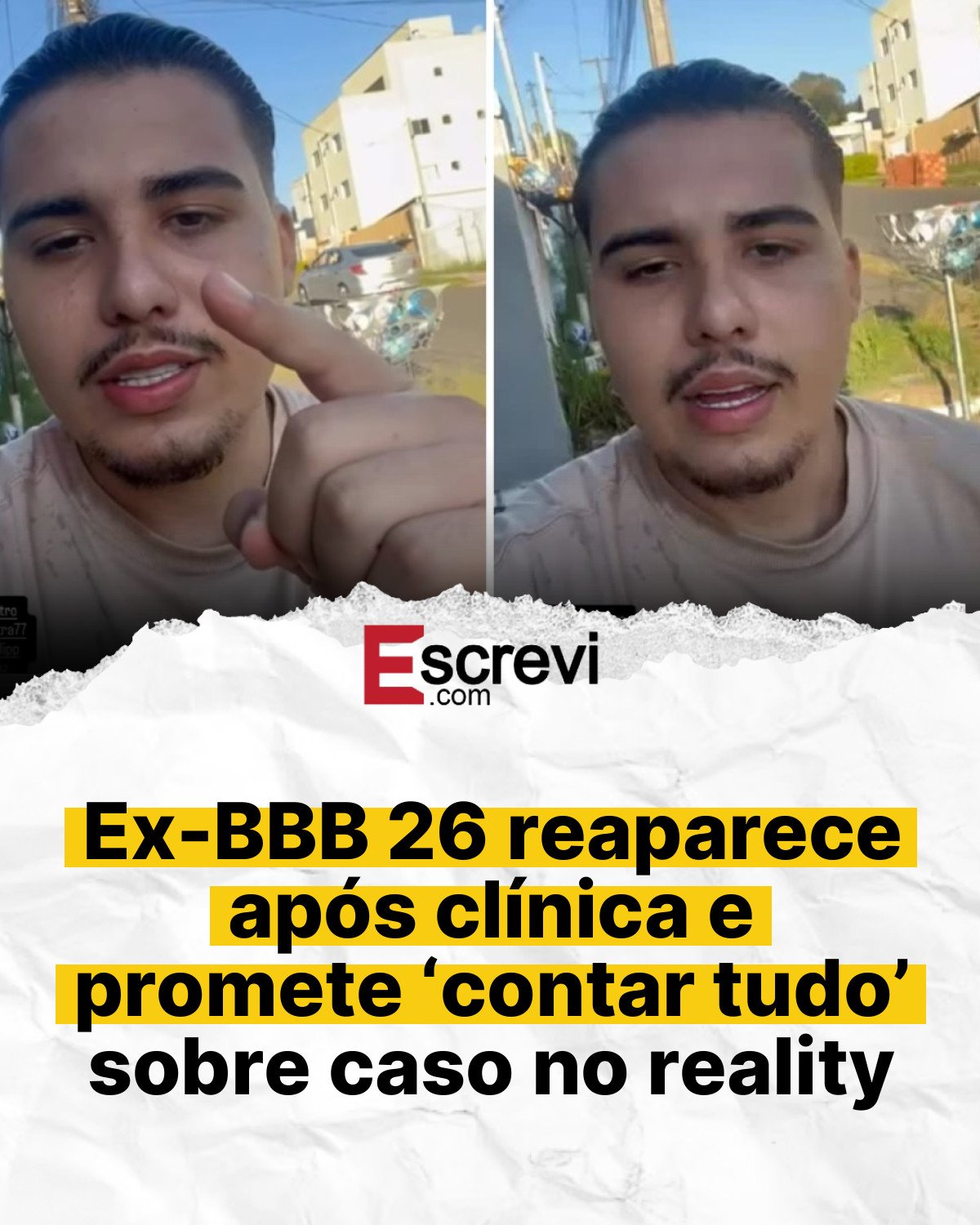 Ex-BBB 26 reaparece após clínica e promete ‘contar tudo’ sobre caso no reality card branco