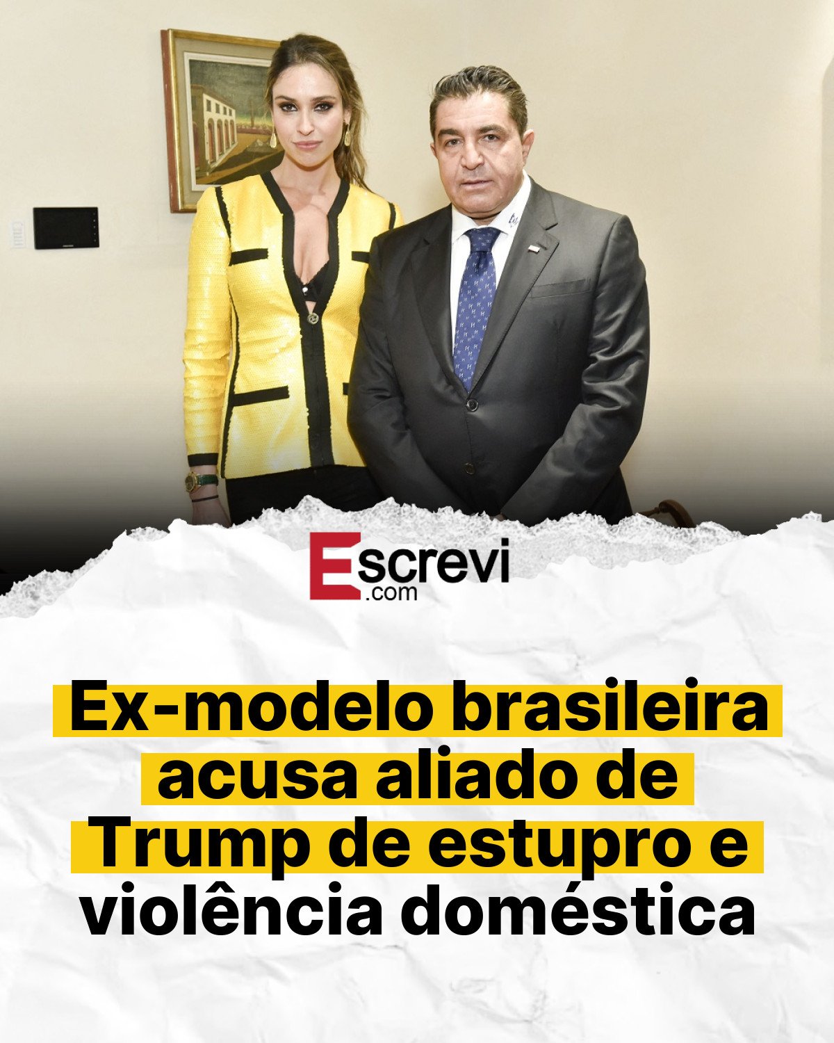 Ex-modelo brasileira acusa aliado de Trump de estupro e violência doméstica card branco