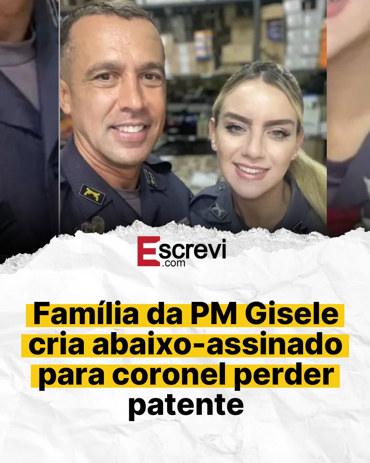 Família da PM Gisele cria abaixo-assinado para coronel perder patente card branco