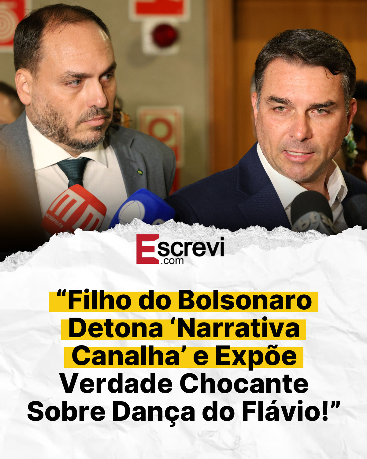 “Filho do Bolsonaro Detona ‘Narrativa Canalha’ e Expõe Verdade Chocante Sobre Dança do Flávio!” card branco