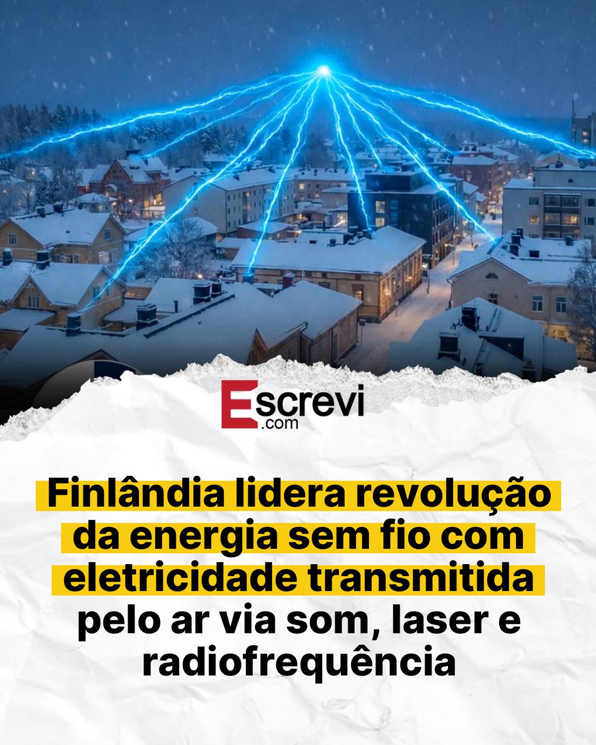 Finlândia lidera revolução da energia sem fio com eletricidade transmitida pelo ar via som, laser e radiofrequência card branco