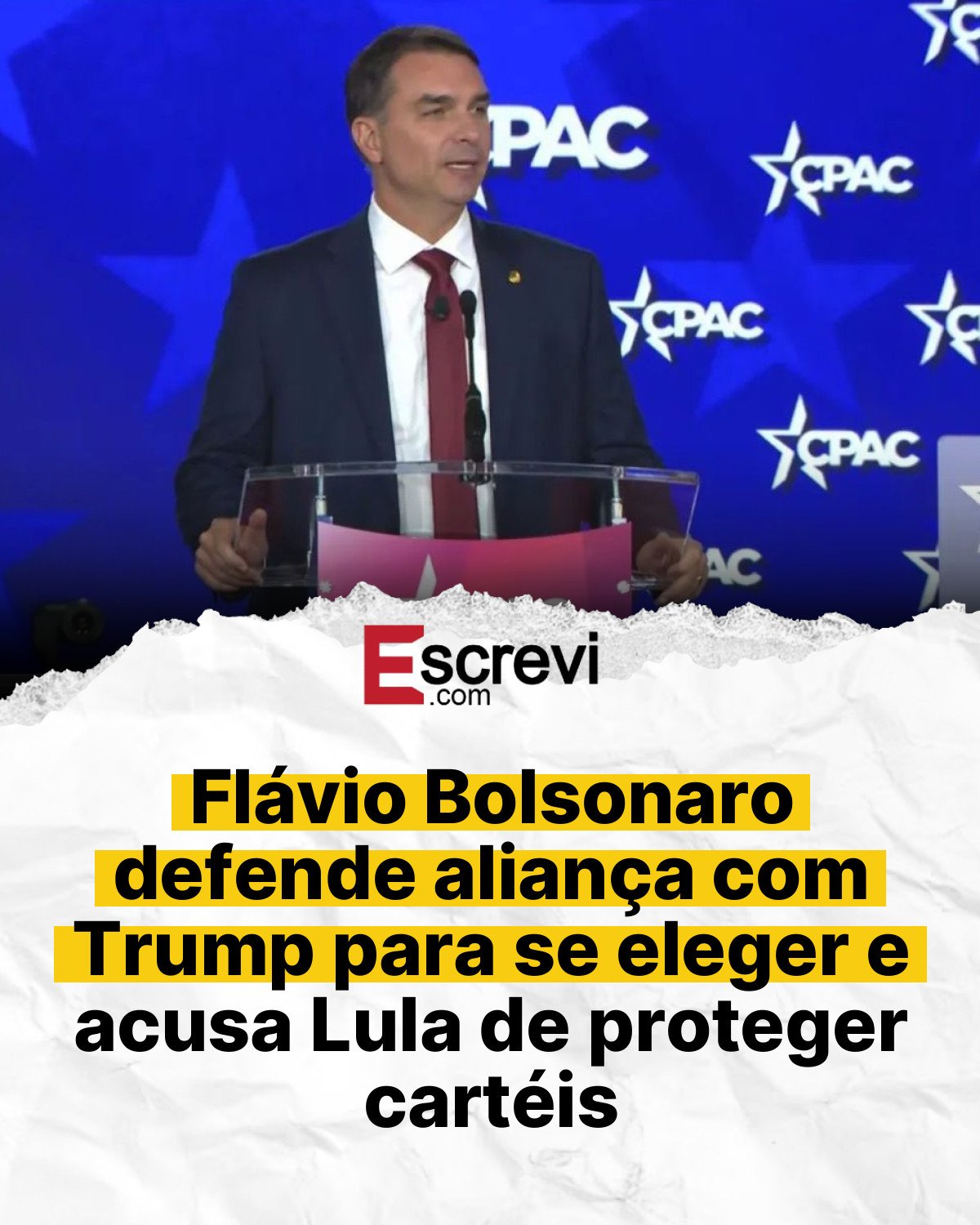 Flávio Bolsonaro defende aliança com Trump para se eleger e acusa Lula de proteger cartéis card branco