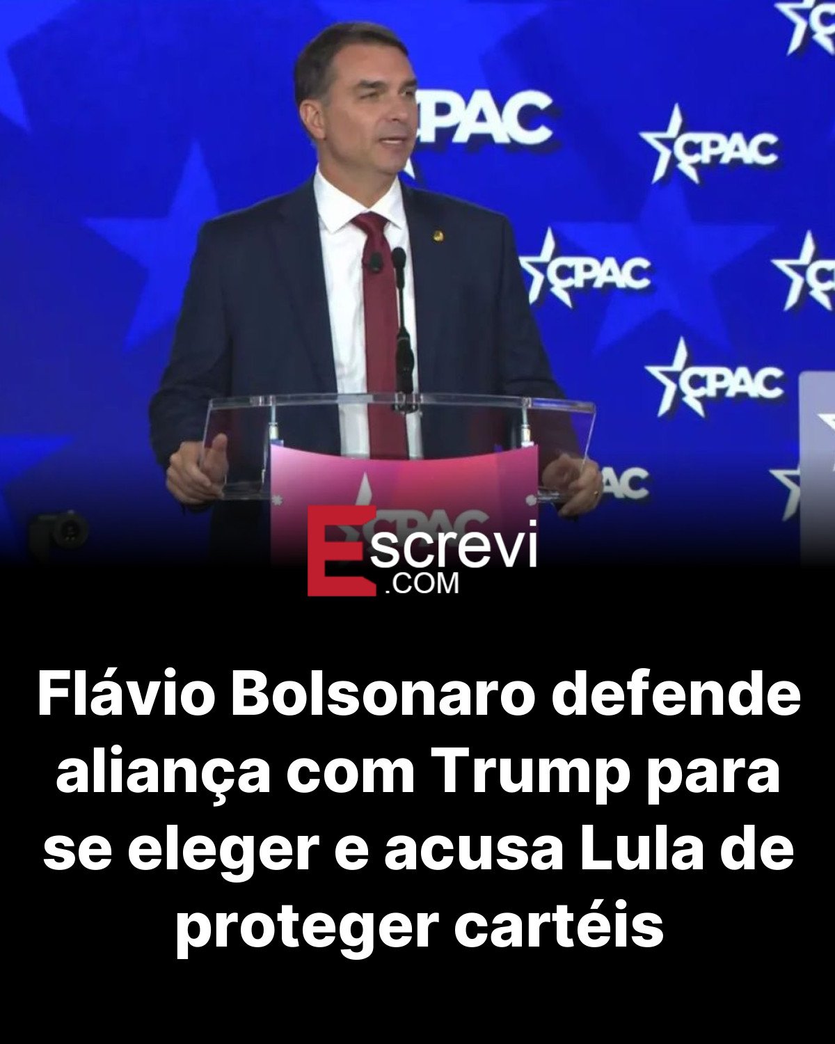 Flávio Bolsonaro defende aliança com Trump para se eleger e acusa Lula de proteger cartéis card preto