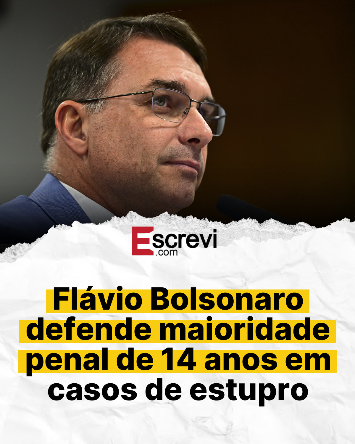 Flávio Bolsonaro defende maioridade penal de 14 anos em casos de estupro card branco