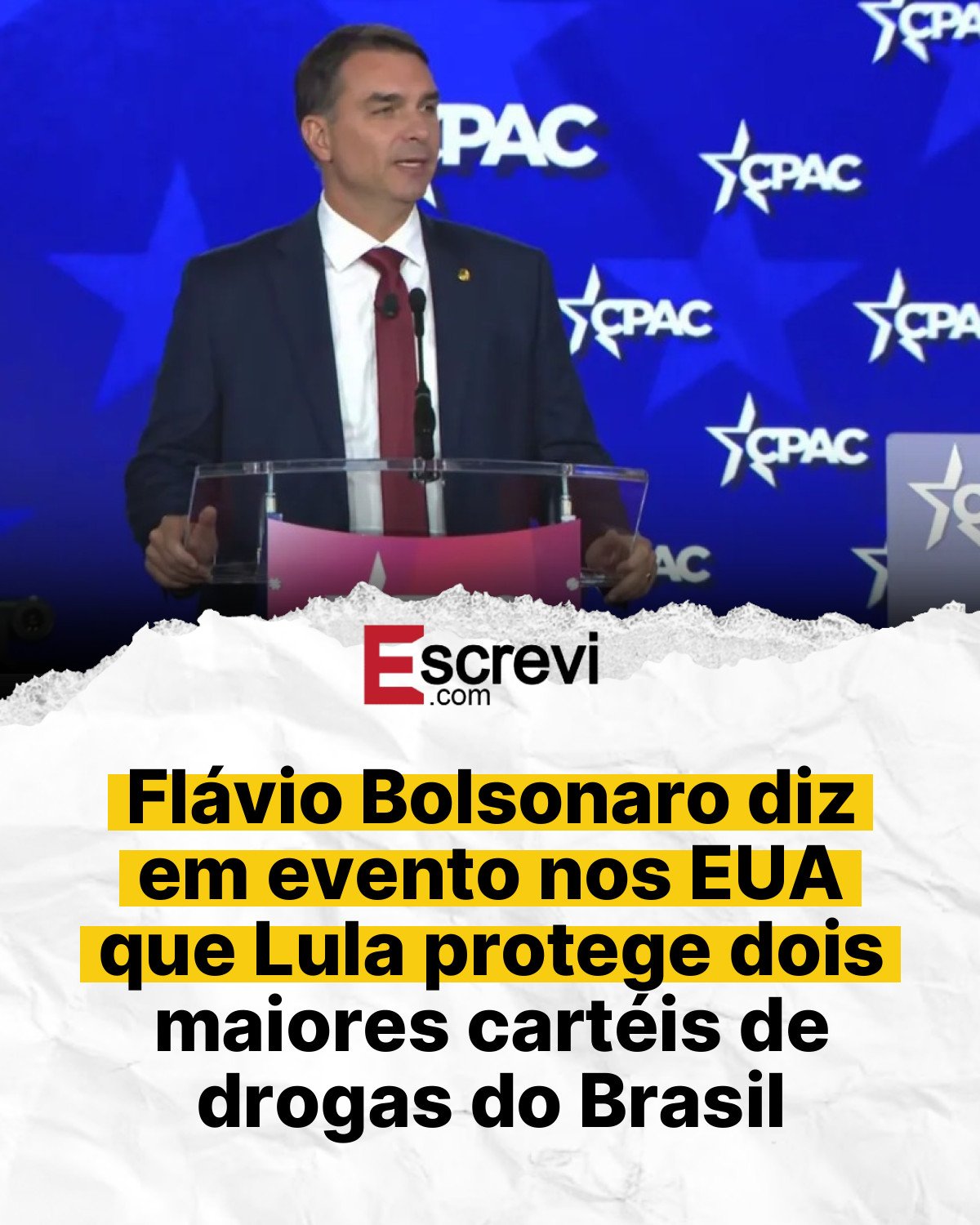 Flávio Bolsonaro diz em evento nos EUA que Lula protege dois maiores cartéis de drogas do Brasil card branco