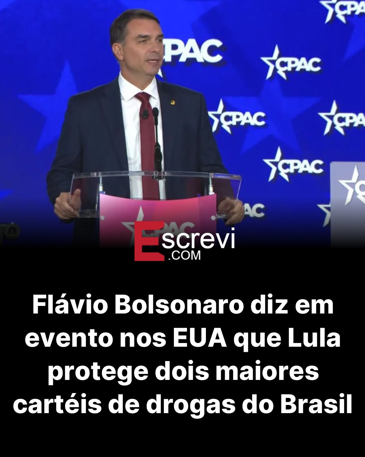 Flávio Bolsonaro diz em evento nos EUA que Lula protege dois maiores cartéis de drogas do Brasil card preto