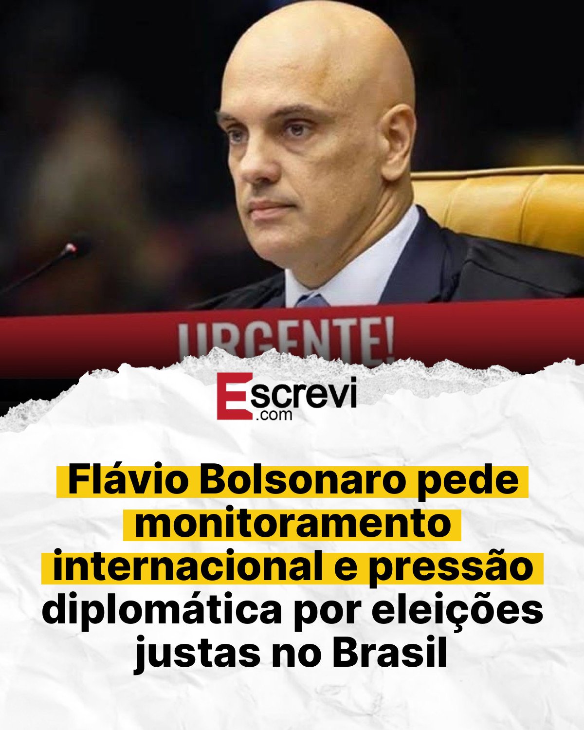 Flávio Bolsonaro pede monitoramento internacional e pressão diplomática por eleições justas no Brasil card branco
