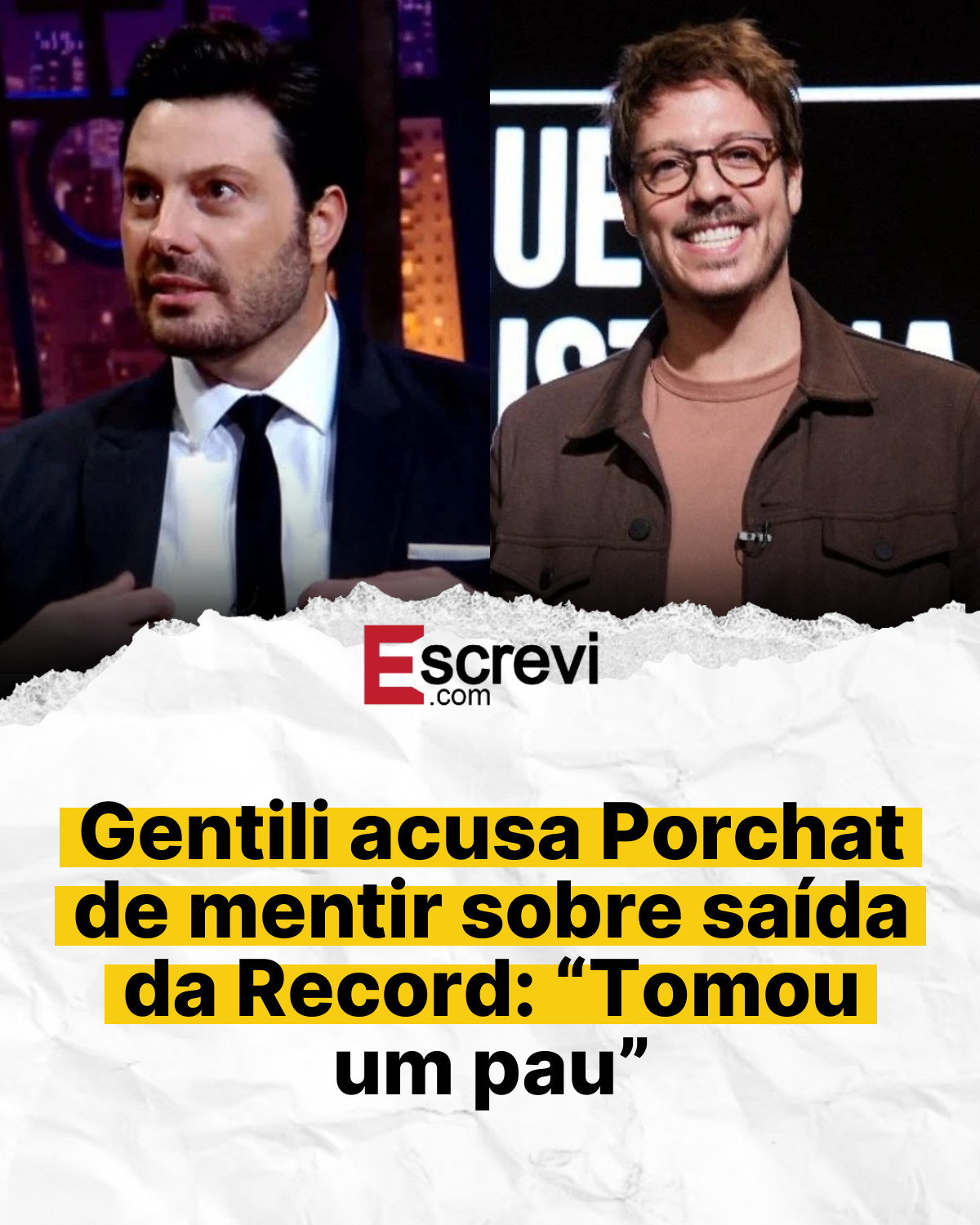 Gentili acusa Porchat de mentir sobre saída da Record: “Tomou um pau” card branco