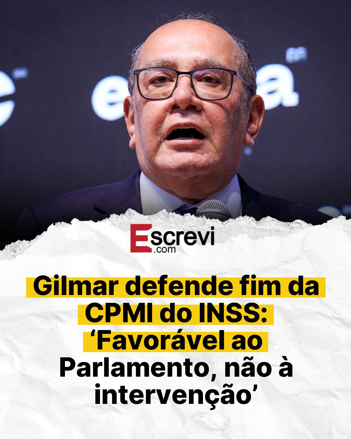 Gilmar defende fim da CPMI do INSS: ‘Favorável ao Parlamento, não à intervenção’ card branco