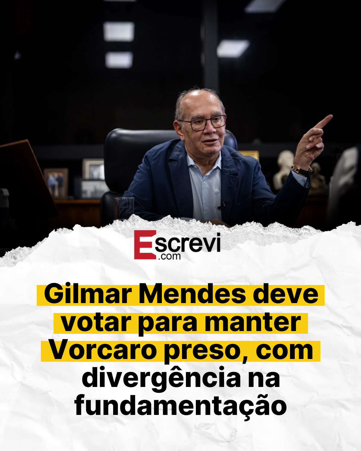 Gilmar Mendes deve votar para manter Vorcaro preso, com divergência na fundamentação card branco