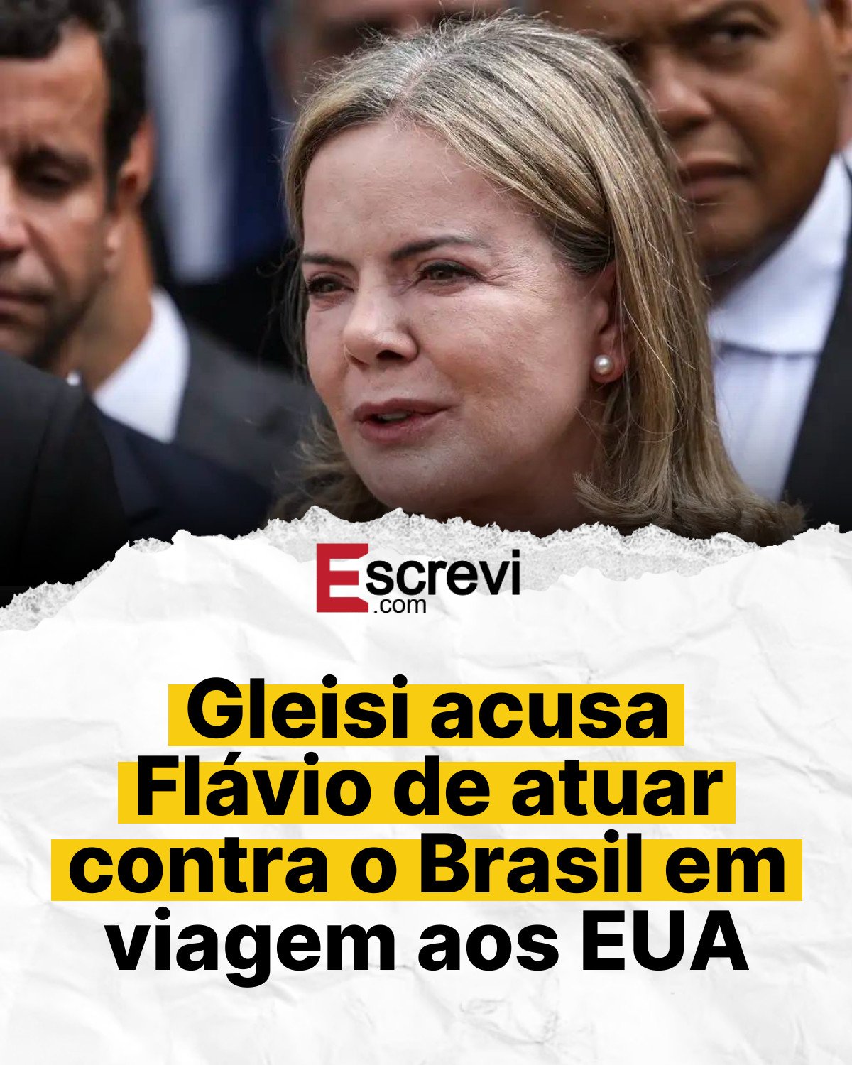 Gleisi acusa Flávio de atuar contra o Brasil em viagem aos EUA card branco