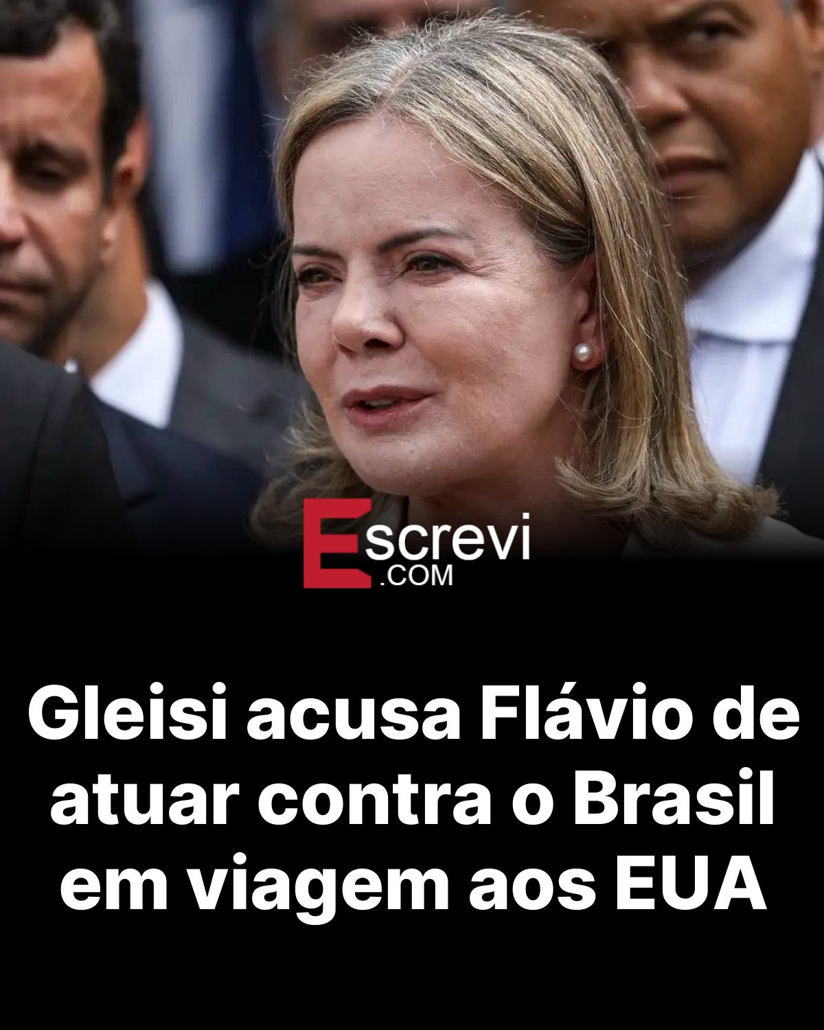 Gleisi acusa Flávio de atuar contra o Brasil em viagem aos EUA card preto