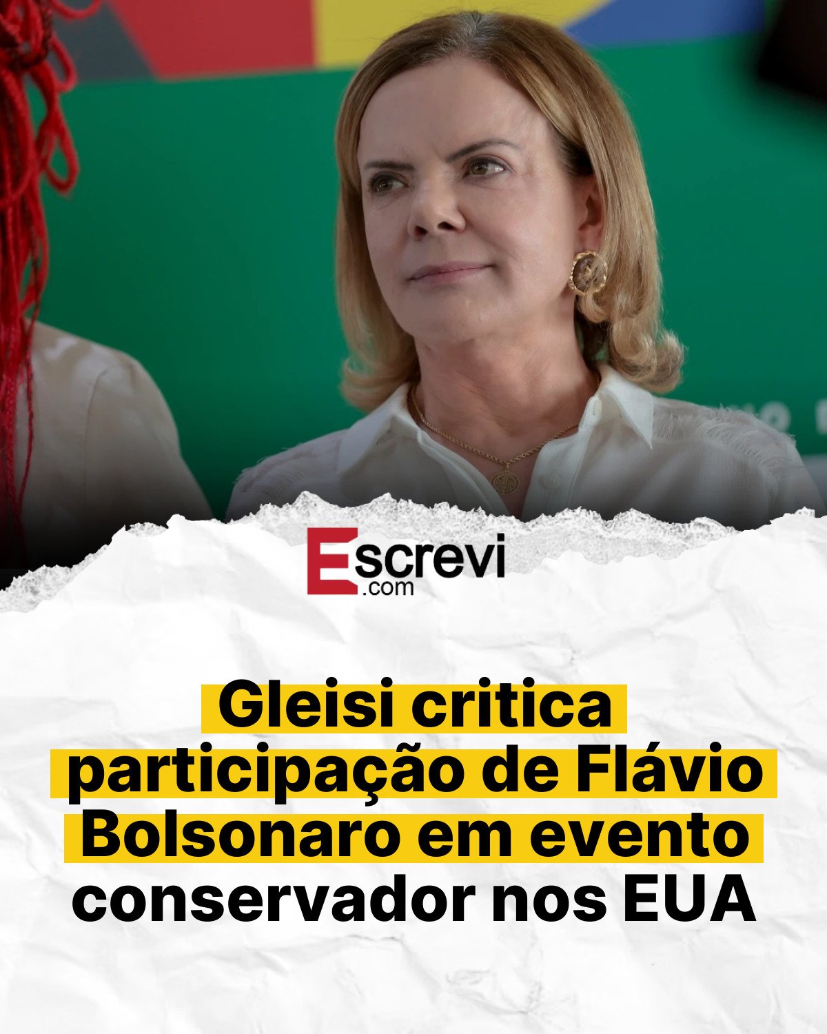 Gleisi critica participação de Flávio Bolsonaro em evento conservador nos EUA card branco