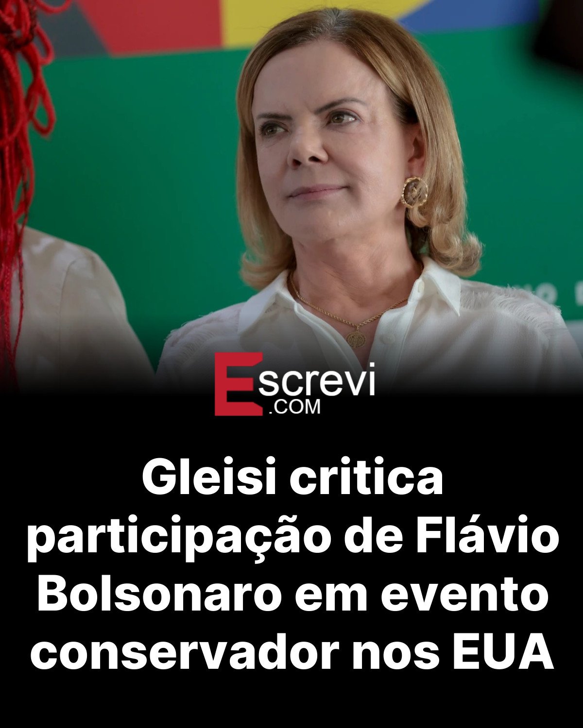 Gleisi critica participação de Flávio Bolsonaro em evento conservador nos EUA card preto