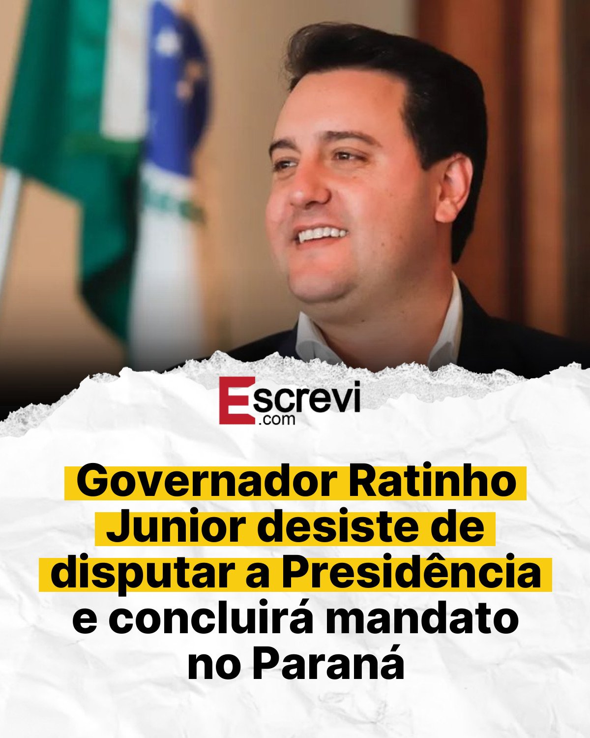 Governador Ratinho Junior desiste de disputar a Presidência e concluirá mandato no Paraná card branco