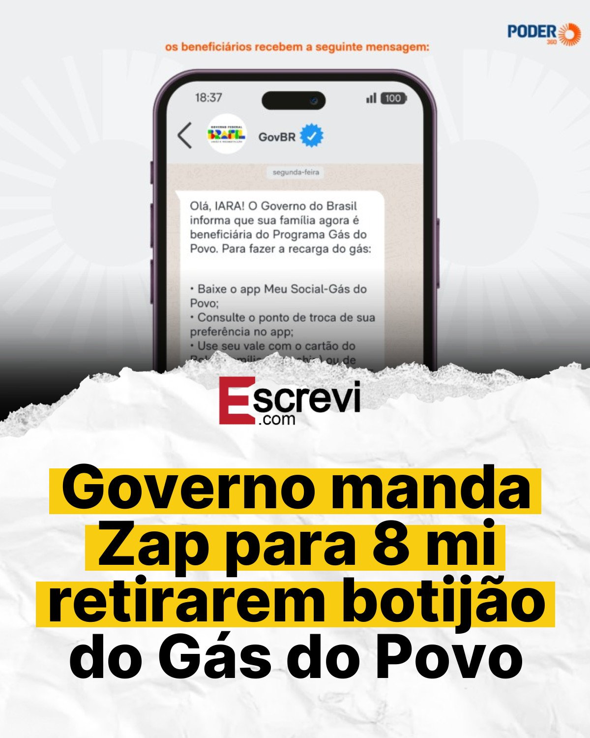 Governo manda Zap para 8 mi retirarem botijão do Gás do Povo card branco