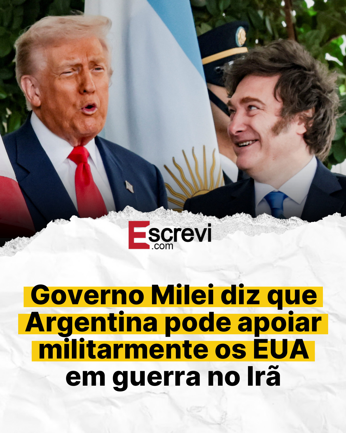 Governo Milei diz que Argentina pode apoiar militarmente os EUA em guerra no Irã card branco