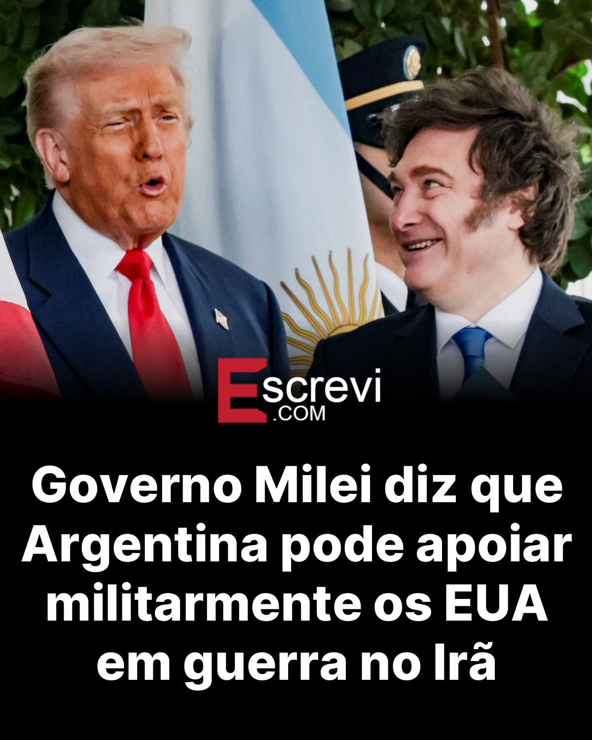 Governo Milei diz que Argentina pode apoiar militarmente os EUA em guerra no Irã card preto