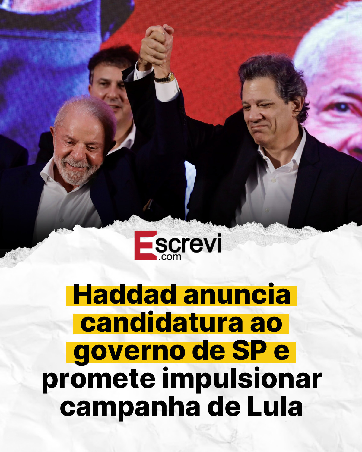 Haddad anuncia candidatura ao governo de SP e promete impulsionar campanha de Lula card branco