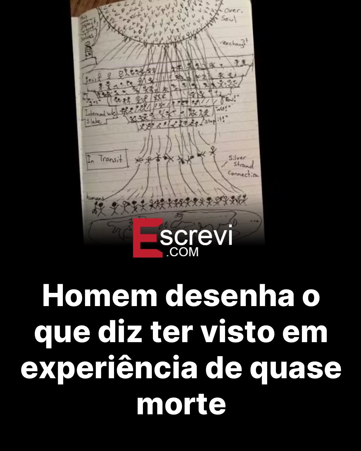 Homem desenha o que diz ter visto em experiência de quase morte card preto