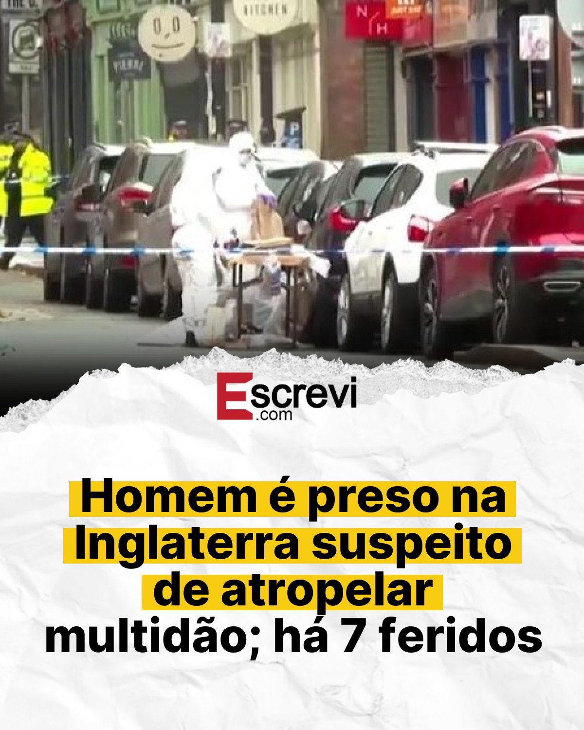 Homem é preso na Inglaterra suspeito de atropelar multidão; há 7 feridos card branco